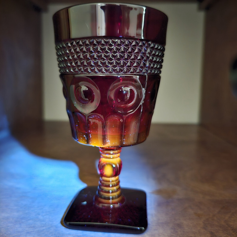 Cadmium Glass Water Goblet Ruby Glows Under UV Stunning Piece!